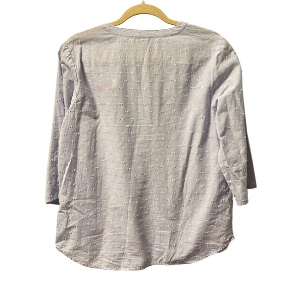 Chicos Size M Light Blue Cotton Textured 3/4 Sleeve Blouse - Picture 8 of 12